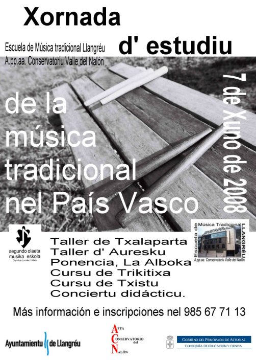 Cartel Xornada d' estudiu del música tradicional nel País Vasco